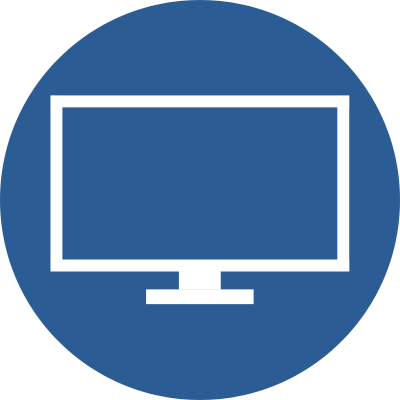 Blue circle with a white graphic of a smart TV