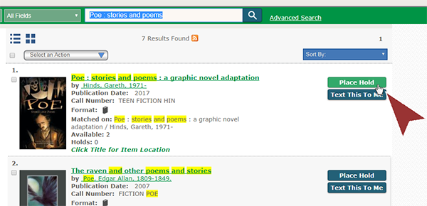 Holds on search results page